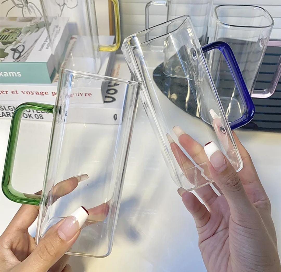 "Square Glass Cup With Bamboo Lid and Straw"