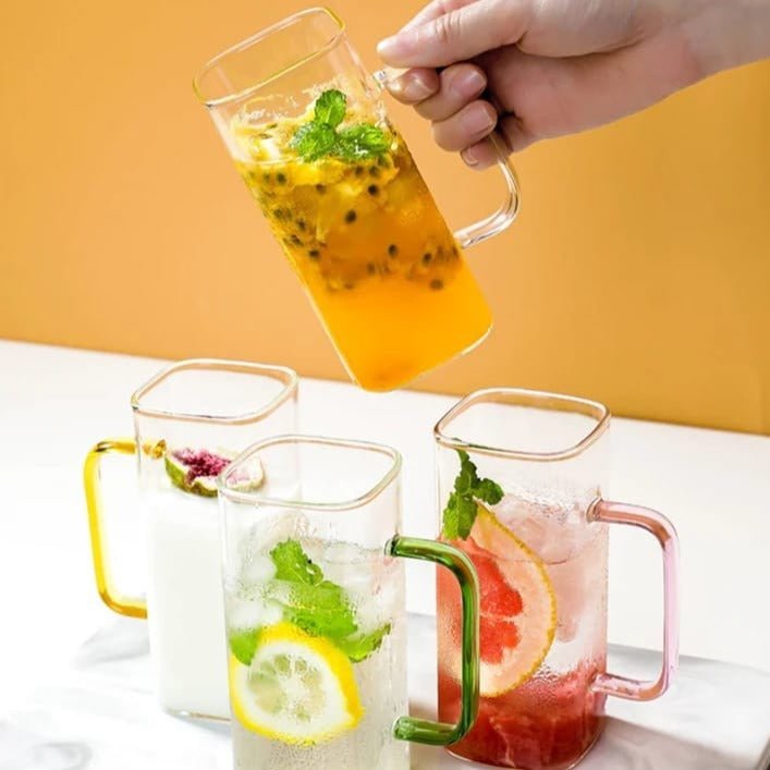 "Square Glass Cup With Bamboo Lid and Straw"