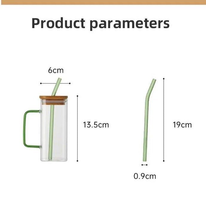 "Square Glass Cup With Bamboo Lid and Straw"